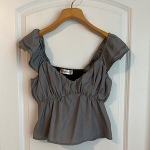 Gray Ruffled Fitted Blouse